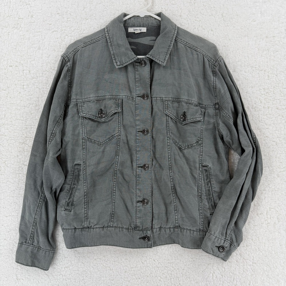 Splendid Jacket Womens Small Gray Lyocell‎ Linen Trucker Button Front Casual